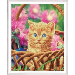 Diamond Art Kitten In Basket Diamond Painting
