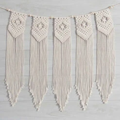 Solid Oak Beaded Banner Macrame