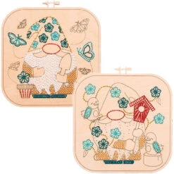 Leisure Arts Gnome Butterflies & Gnome Birds, Set Of 2 Wood Stitchery