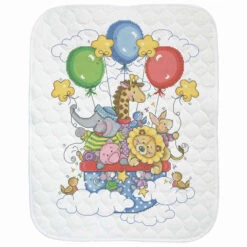 Baby By Herrschners Rainbow Balloons Quilt Stamped Cross-Stitch Kit