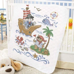 Baby By Herrschners Pirate Voyage Baby Quilt Stamped Cross-Stitch Kit