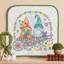 Herrschners Garden Gnomies Wall Hanging Stamped Cross-Stitch Kit