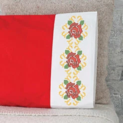 Herrschners Rose Tile Pillowcase Pair Stamped Cross-Stitch