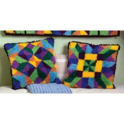 Herrschners Quilt Block I & II Pillow Covers, Set Of 2 Latch Hook Kit