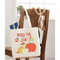 Herrschners Happy Fall Y'all Canvas Tote Bag Stamped Cross-Stitch Kit