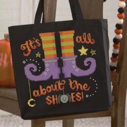 Herrschners All About The Shoes Canvas Tote Bag Stamped Cross-Stitch Kit