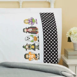 Herrschners Trick Or Treat Kid's Pillowcase Stamped Cross-Stitch Kit
