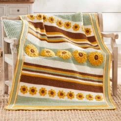 Herrschners Sunflowers & Stripes Afghan Crochet Kit