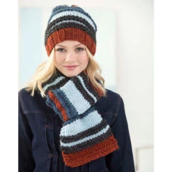 Lion Brand Campus Stroll Hat & Scarf Knit Kit