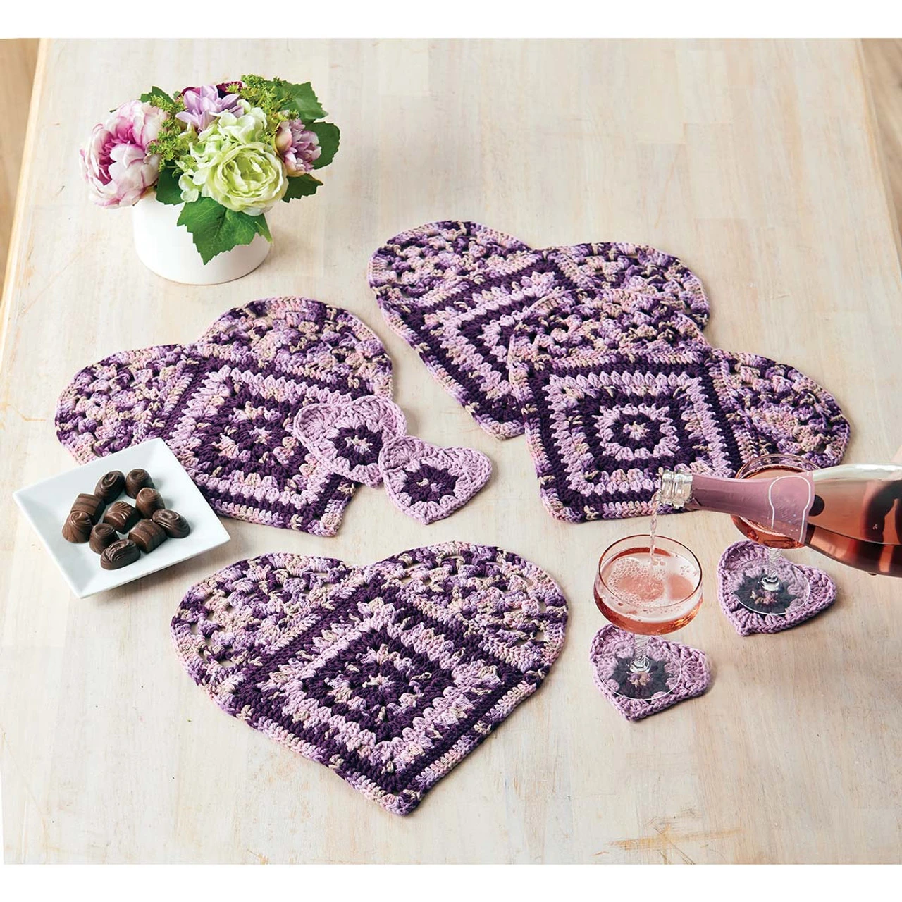 Herrschners Heart To Heart Place Mats & Coasters Crochet Kit 3 Herrschners Heart To Heart Place Mats & Coasters Crochet Kit