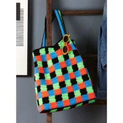 Herrschners Neon Checkers Tote Crochet Kit