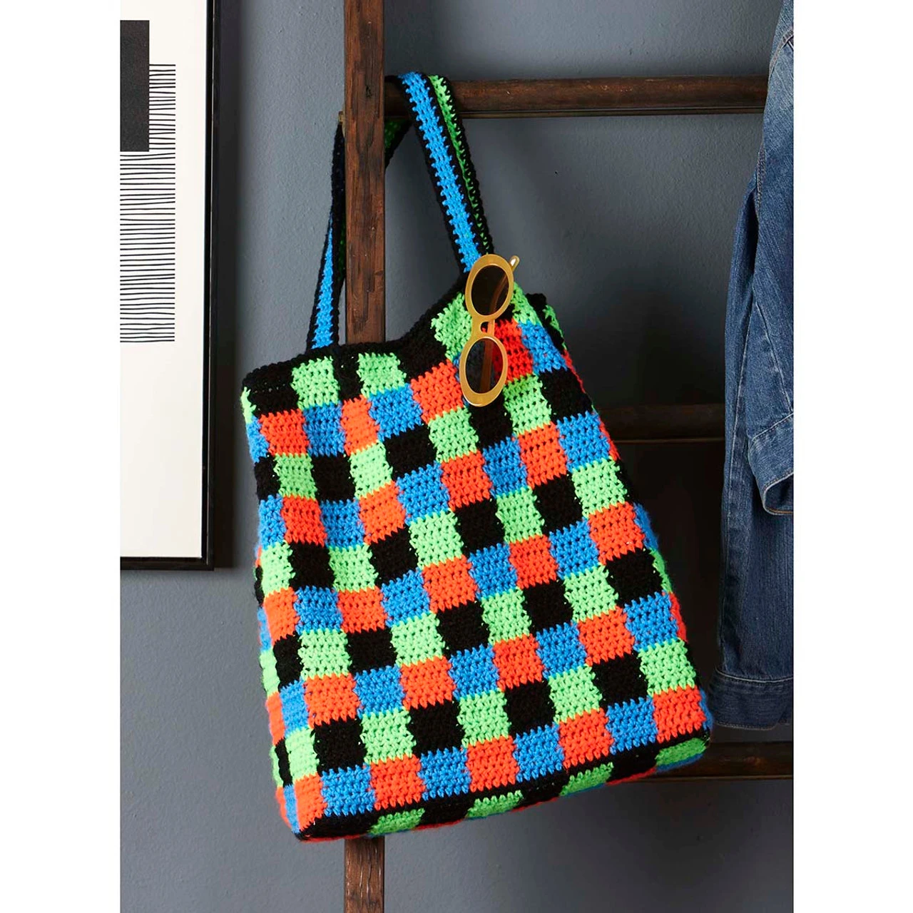 Herrschners Neon Checkers Tote Crochet Kit 3 Herrschners Neon Checkers Tote Crochet Kit