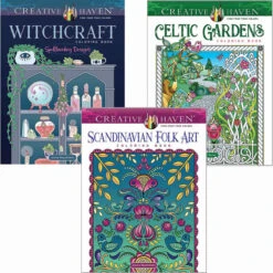 Dover Celtic Gardens, Witchcraft & Scandinavian Folk Art, Set Of 3 Coloring Book