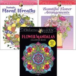 Dover Flowers & Wreaths, Set Of 3 Coloring Book