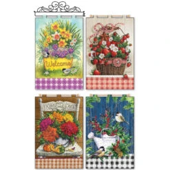 Design Works Seasonal Floral Banners & Hanger, Set Of 4 Felt & Sequin Kit