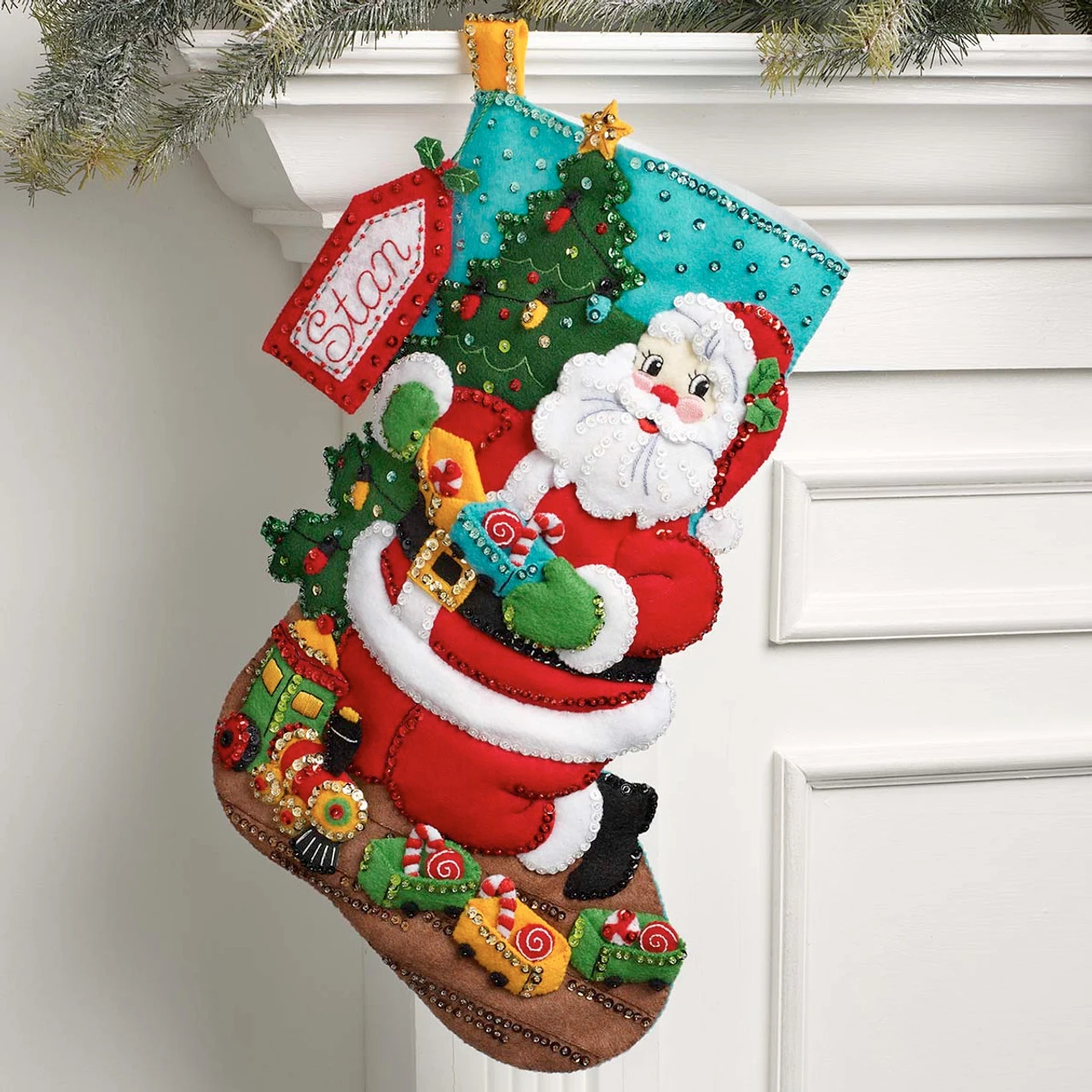 Bucilla Toy Train Santa Stocking Kit 4 Bucilla Toy Train Santa Stocking Kit - Image 2