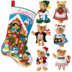 Bucilla Teddy Bear Stocking & Ornament, Set Of 2 Felt & Sequin Kit