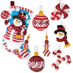 Bucilla Peppermint Snowman, Set Of 2 Felt & Sequin Kit
