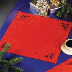Permin Hardanger Red Table Topper Hardanger Kit