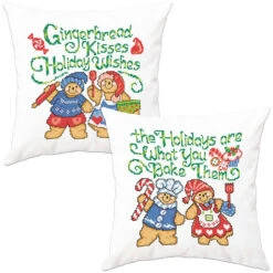 Herrschners Baking Spirits Bright & Gingerbread Kisses Pillow Covers Stamped Cross-Stitch