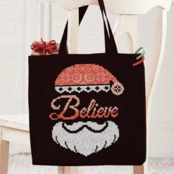 Herrschners Believe Santa Face Tote Bag Stamped Cross-Stitch