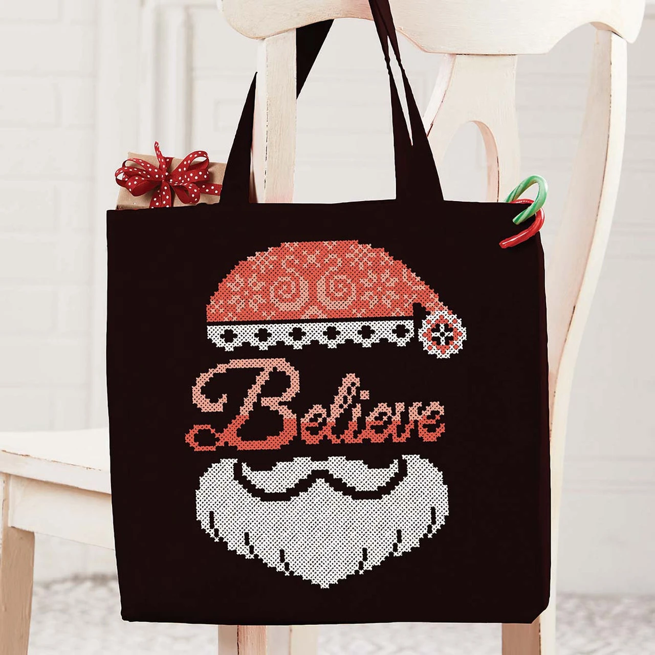 Herrschners Believe Santa Face Tote Bag Stamped Cross-Stitch 3 Herrschners Believe Santa Face Tote Bag Stamped Cross-Stitch