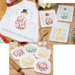 Herrschners Winter Blessings Apron, Pot Holders, & Towel Trio Stamped Cross-Stitch