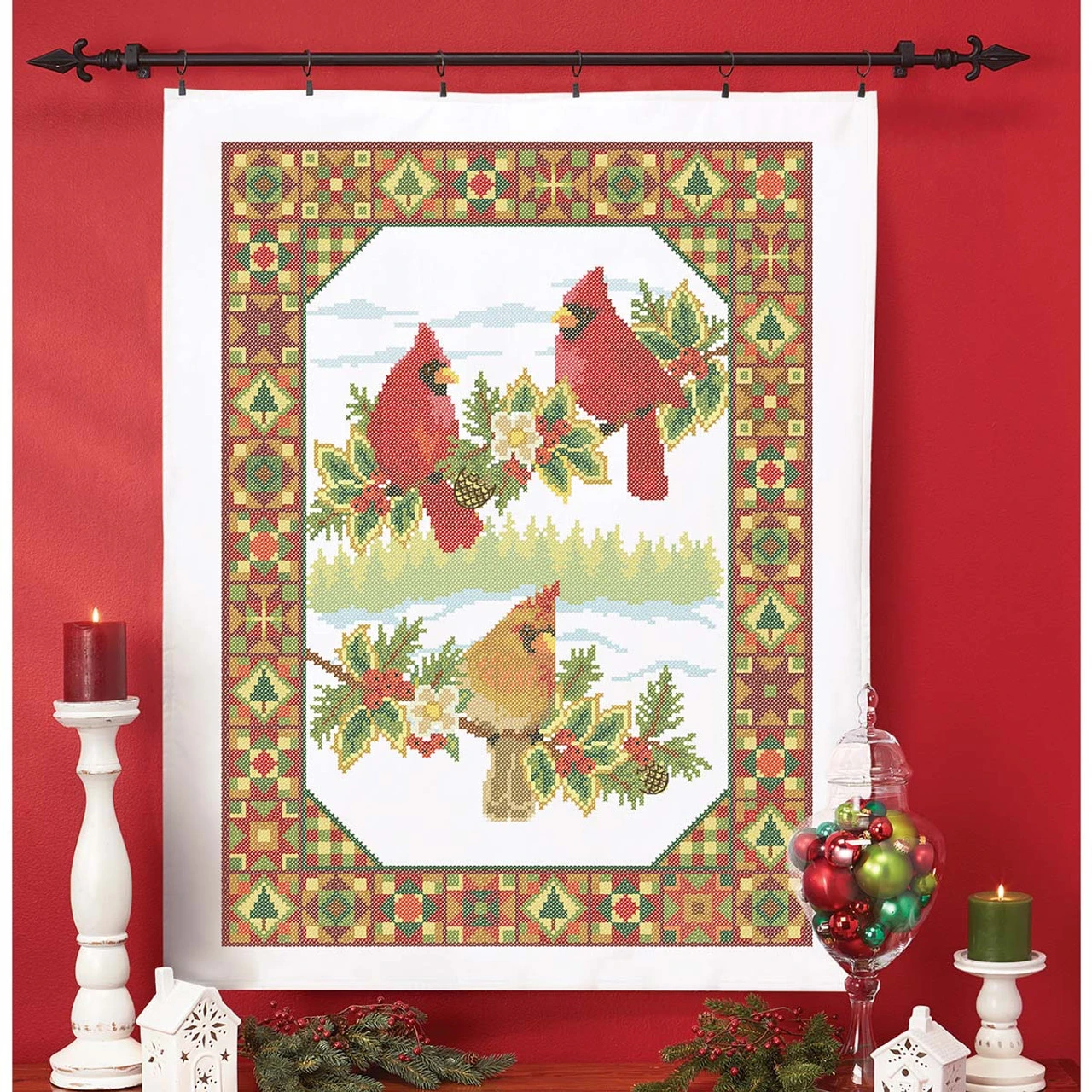 Herrschners Cozy Cardinals Lap Quilt Top Stamped Cross-Stitch Kit 3 Herrschners Cozy Cardinals Lap Quilt Top Stamped Cross-Stitch Kit