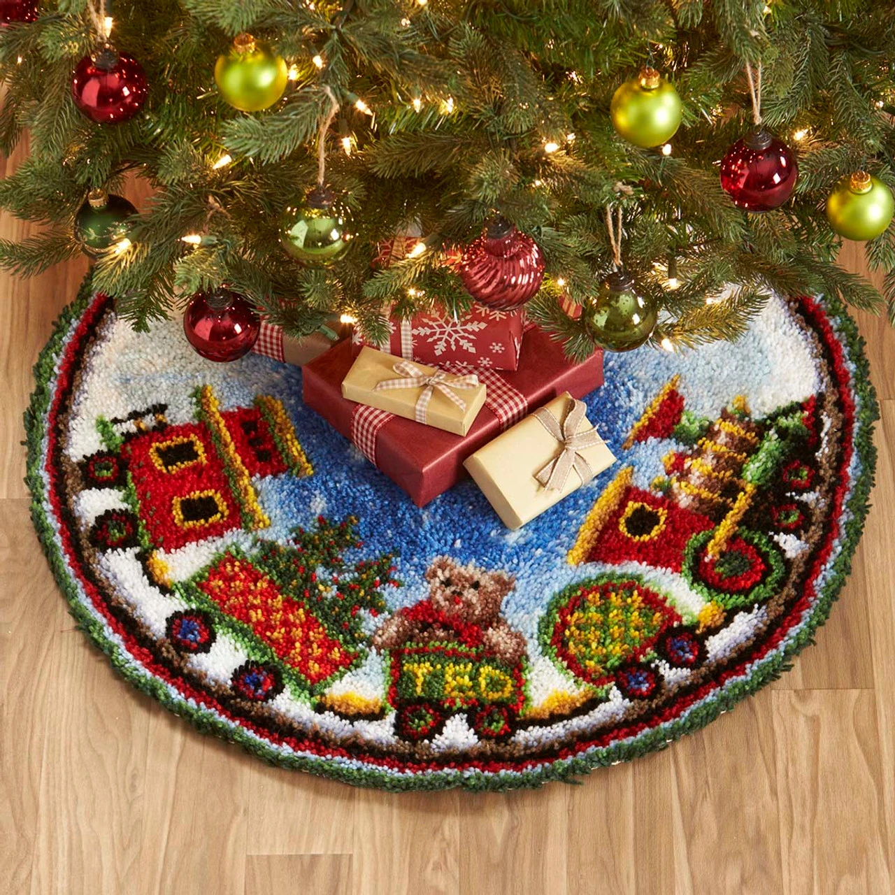 Herrschners Holiday Train Tree Skirt Latch Hook Kit 3 Herrschners Holiday Train Tree Skirt Latch Hook Kit