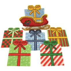 Herrschners Sleigh Ride Coasters With Holder Plastic Canvas Kit